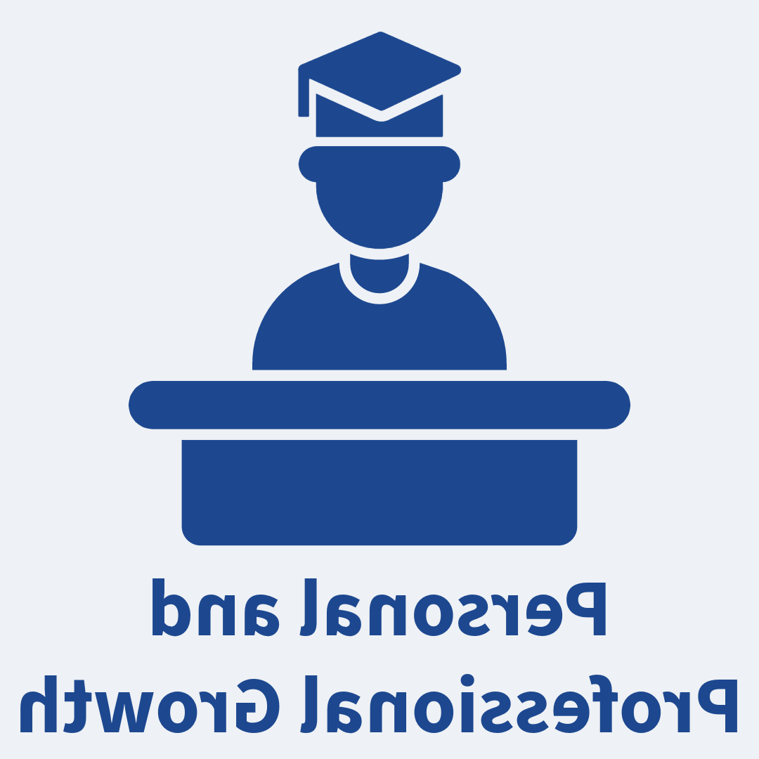 a man wearing a grad cap graphic in madonna blue with text underneath that states personal 和 professional growth